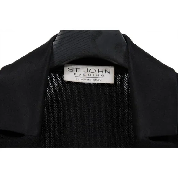 St. John Evening Womens Ribbed Coat US 2 Black Satin Knit Jacket Blazer